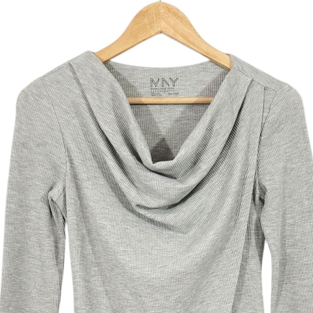 Marc New York Thermal Waffle Knit Draped Cowl Neck Tunic in Light Grey Size S - Picture 4 of 9
